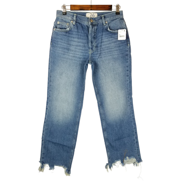 Free People We The Free Jeans 26 Maggie Mid Rise Straight Sequoia Blue Crop Boho - Picture 1 of 12